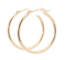 0.9" Small Estate 14KT Yellow Gold High Shine Round Hoop Earrings - 1.08g by JCM