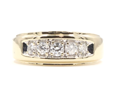 Men's 0.52 Ctw Round Diamond 14KT Yellow Gold 5-Stone Wedding Band Ring SW 7.64g