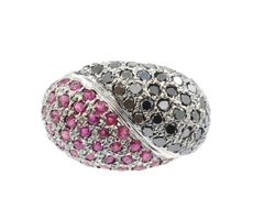 1.06 Ctw Natural Ruby & 1.14 Ctw Black Diamond 14KT Gold Yin Yang Dome Ring SBT