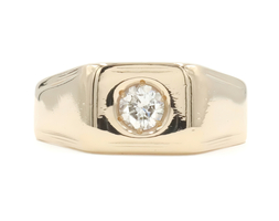 Men's Solitaire 0.45 Ct Round Diamond 14KT Yellow Gold Signet Statement Ring 10g
