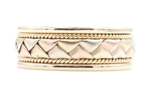 Matte Finish 14KT Tri-Color Gold 8mm Braided Wedding Band Ring Size 10.5 - 8.30g