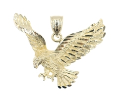 Diamond-Cut High Shine 10KT Yellow Gold Soaring Eagle 1.1" Necklace Pendant 4.7g