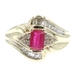 0.55 Ct Natural Ruby, Round & Baguette Diamond 10KT Yellow Gold Bypass Ring ADL