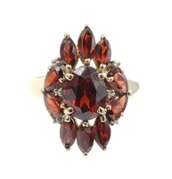 4.45 Ctw Oval, Marquise & Pear Cut Garnet Cluster 10KT Ring w/ Diamond Accents