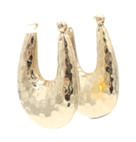 Women's Hollow 14KT Yellow Gold Hammered Texture Oval Hoop Earrings 1.1" - 3.82g