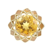 4.42 Ct Round Cut Citrine & Orange Enamel 18.6mm 10KT Yellow Gold Cocktail Ring