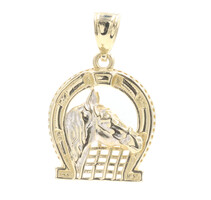 Estate 10KT Yellow Gold Horseshoe Pendant with Horse Face Detailed 28.5mm 3.3g