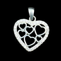 Estate Sterling Silver 925 Heart Shaped Necklace Pendant with Round Cut CZ Halo 