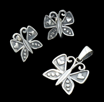 Estate Sterling Silver 925 Butterfly Pendant and Matching Stud Earring Set