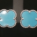 Four Leaf Clover Cut Faux Turquoise Insert Sterling Silver 14.3mm Stud Earrings