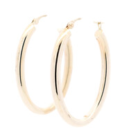 1.1" Small Estate 10KT Yellow Gold High Shine Oval Hoop Earrings - 1.49g