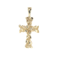 Retro-Style 14KT Yellow Gold 1.3" Religious Nugget Cross Necklace Pendant 3.23g