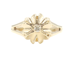 Women's Floral Solitaire 0.03 Ct Round Cut Diamond 14KT Yellow Gold Ring 2.57g