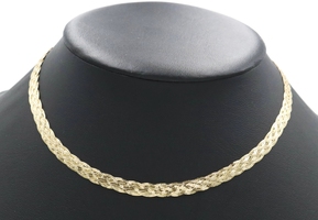 Women's Fancy 14KT Yellow Gold 6.6mm Braided Woven Herringbone Necklace 16" 10g
