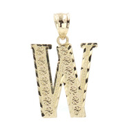 Diamond-Cut 10KT Yellow Gold Letter "W" Initial Necklace Pendant 0.9" - 1.44g