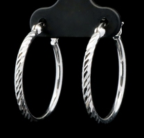 Classic 925 Sterling Silver 0.8" Diamond Cut Women's Round Hoop Earrings - 2.4g