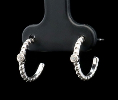Classic Sterling Silver 925 High Shine CZ Cable Twist Half Hoop Stud Earrings