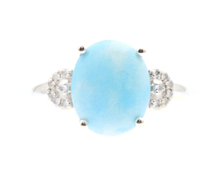 Iliana 2.75 Ct Matte Cabochon Turquoise & Lab-Grown Diamond 18KT White Gold Ring