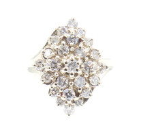 Estate 1.45 ctw Round Diamond Marquise Cluster 14KT White Gold Women's Ring 8.9g