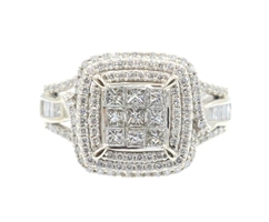 1.30 Ctw Princess, Round & Baguette Diamond 14KT Gold Triple Halo Ring ZEI 7.37g
