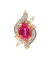 Sterling Silver Yellow Gold Tone Oval Cut Lab Created Ruby 19.4mm Pendant 