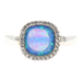 Women's Sterling Silver Blue Synthetic Opal & Round CZ Halo Statement Ring 