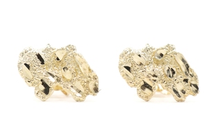 Diamond-Cut Estate 10KT Yellow Gold Retro Style Nugget 14.2mm Stud Earrings