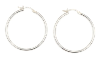 Classic Sterling Silver 1.4" / 35mm Plain Large Women's 925 Round Hoop Earrings