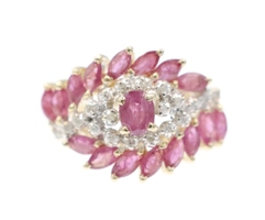 Fancy 1.30 Ctw Oval & Marquise Natural Ruby with Diamond Accents 14KT Gold Ring