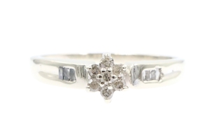 0.15 Ctw Round & Baguette Diamond 10KT White Gold Flower Cluster Engagement Ring