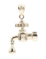 14KT Yellow Gold The Drip Water Faucet Graphic Pendant 27.3mm Necklace Pendant 