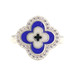 Sterling Silver Blue and White Evil Eye Enamel Clover Ring with Round CZ Halo 