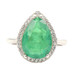 Women's Large Emerald Green Pear Cut CZ with Round CZ Halo Sterling Silver Ring 
