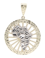 Diamond-Cut 10KT Two-Tone Gold Round Africa Medal Pendant w/ Nugget Detail 2.1"
