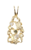 High Shine 14KT Yellow Gold 0.07 Ctw Round Diamond 1" Nugget Statement Pendant