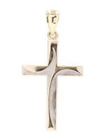 Two-Tone 14KT Yellow & White Gold Swirl Cross Necklace Pendant 1.5" IN - 1.59g