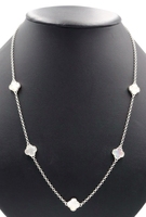 Sterling Silver 23" Long Clover Cut Mother of Pearl 11.6mm 925 Station Necklace