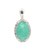 Estate Emerald Green Oval Cut CZ with Round Cut CZ Halo Sterling Silver Pendant