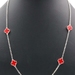 Women's Sterling Silver 24" Long Clover Cut Red Insert 925 11mm Station Necklace