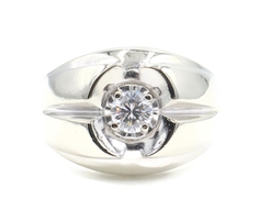Men's Estate 0.34 Ct Round Diamond 14KT White Gold Solitaire Statement Ring 9.5g