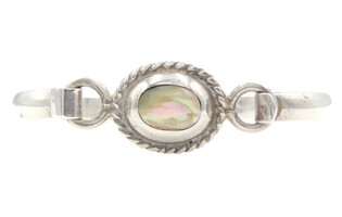 Estate Sterling Silver 925 Oval Mother of Pearl Inlay 7" Mexico Bangle Bracelet