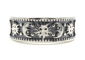 New Beginnings Oxidized Beaded Sun Crescent Moon 7.7mm 925 Sterling Silver Ring