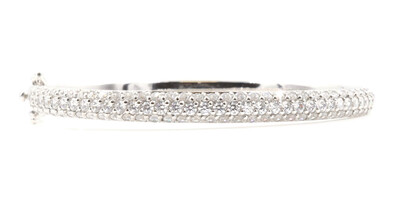 Women's Sterling Silver 7" Round Cubic Zirconia CZ 3-Row 5.5mm Bangle Bracelet 