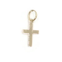 Dainty 14KT Yellow Gold 14.8mm Classic Religious Cross Necklace Pendant ZZ 0.10g