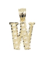 Diamond-Cut 10KT Yellow Gold Letter "W" Initial Necklace Pendant 0.8" - 1.20g