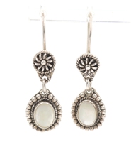 Cabochon Oval Cut Mother of Pearl Inlay Sterling Silver 925 Dangle Earrings