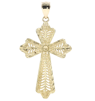 Estate 2" Medium 10KT Yellow Gold Filigree Detailed Cross Necklace Pendant 4g