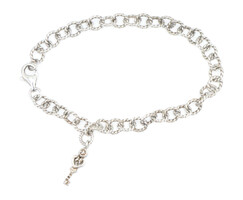 Estate Sterling Silver 7.5" Cable Link 6mm Bracelet with Key Charm - 8.51 Grams 