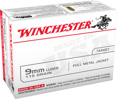 Winchester USA Brass 9mm 115-Grain 100-Rounds Brass Casings FMJ Projectiles