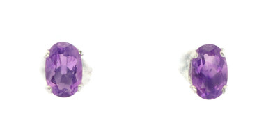 0.60 Ctw Oval Cut Amethyst Gemstone 6.1mm Sterling Silver (925) Stud Earrings